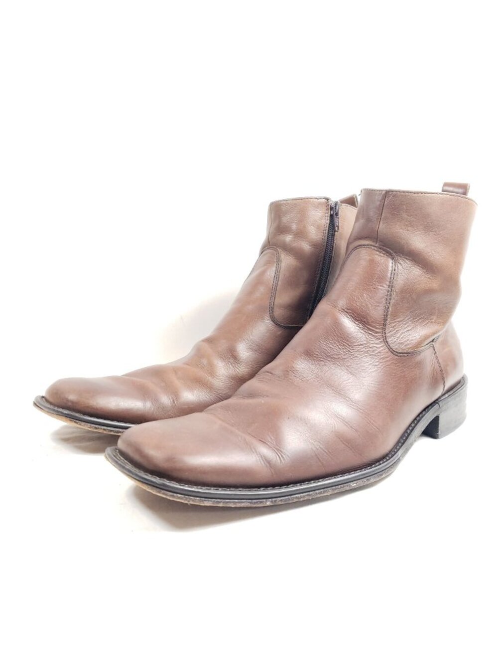 Kenneth Cole Mens Size 12 Brown Leather Ankle Boots Side Zipper